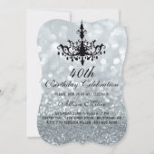 40e Silver Glam Chandelier Verjaardagsfeest Uitnod Kaart (Voorkant)