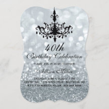 40e Silver Glam Chandelier Verjaardagsfeest Uitnod