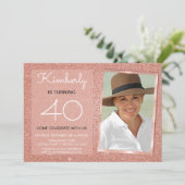 40e Sparkle Roos Gold Blush Pink Foto Kaart (Staand voorkant)