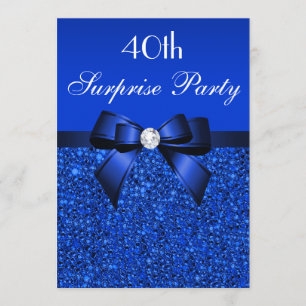 40e Surprise Party Royal Blue Sequins en Bow Kaart