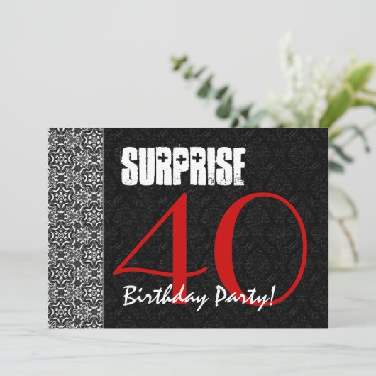 40e surrogaat Birthday Red Black White Pattern Kaart (Staand voorkant)