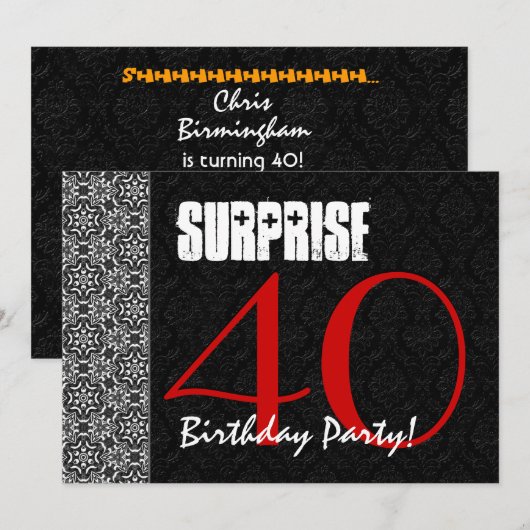 40e surrogaat Birthday Red Black White Pattern Kaart (Voorkant / Achterkant)