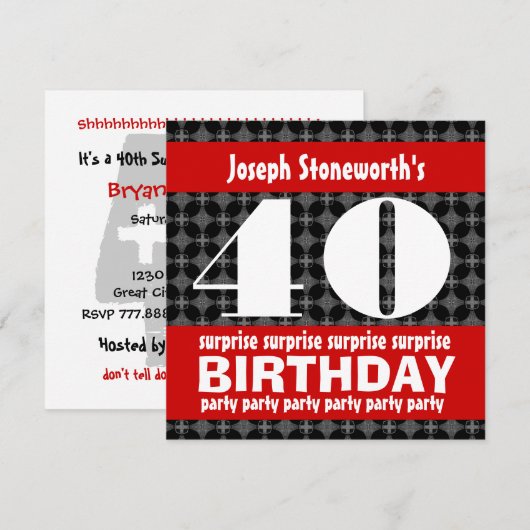 40e surrogaatdag in Black Red White Kaart (Voorkant / Achterkant)