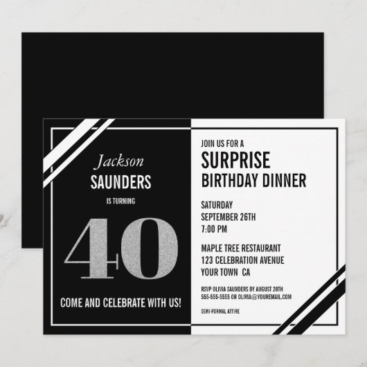 40e surrogaatdag Modern Black White Dinner Kaart (Voorkant / Achterkant)