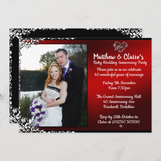 40e trouwdag Foto Uitnodigingen Ruby Jubileum (Voorkant / Achterkant)