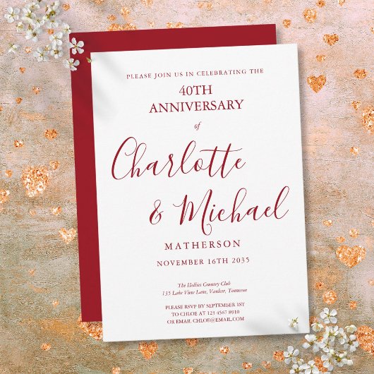 40e trouwdag jubileum Robijn Elegant script Kaart