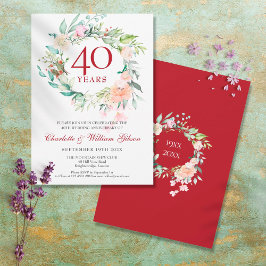 40e trouwdag jubileum Robijn Waterverf Bloemen Kaart
