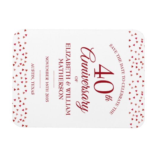 40e trouwdag jubileum Robijnen harten save the dat Magneet (Horizontaal)