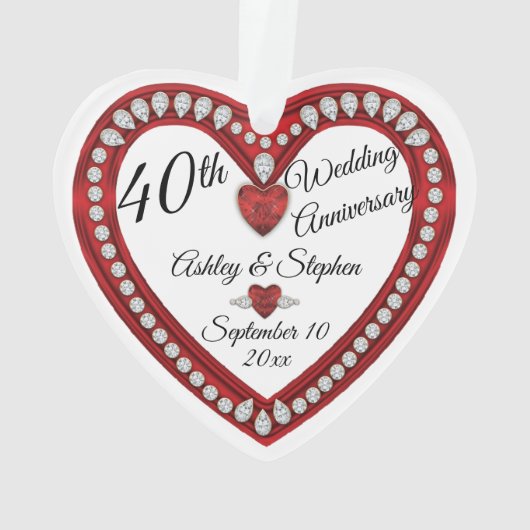 40e trouwdag Robijnen Diamanten Aandenken Ornament (achterkant)