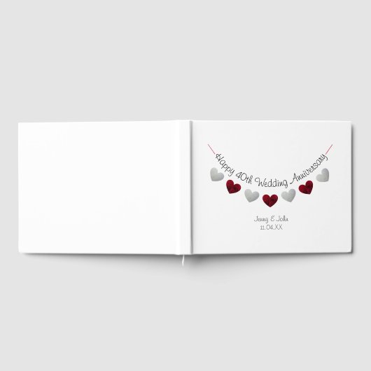 40e trouwdag rood & zilver vlaggenlijn gastenboek (Volledig)