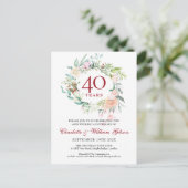 40e trouwdag Ruby bloemenslinger Uitnodiging Briefkaart (Staand voorkant)