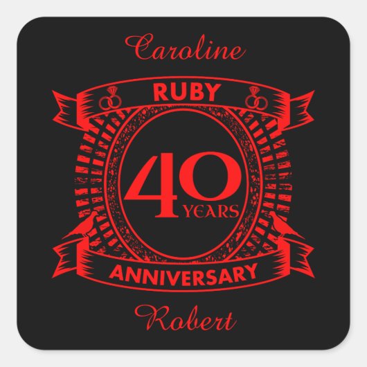 40e trouwdag ruby crest vierkante sticker (Voorkant)