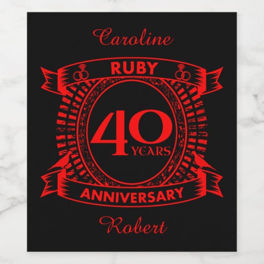 40e trouwdag ruby crest wijn etiket (Enkel label)