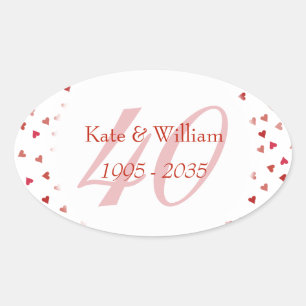 40e trouwdag Ruby Harten Confetti Ovale Sticker