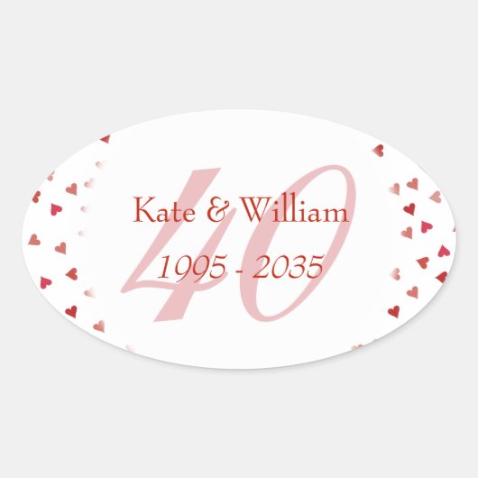 40e trouwdag Ruby Harten Confetti Ovale Sticker (Voorkant)