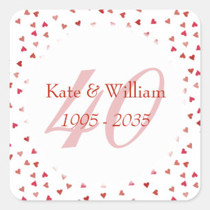 40e trouwdag Ruby Harten Confetti Vierkante Sticker