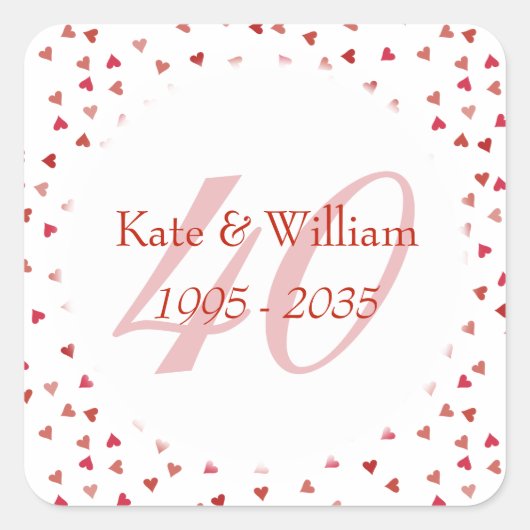 40e trouwdag Ruby Harten Confetti Vierkante Sticker (Voorkant)
