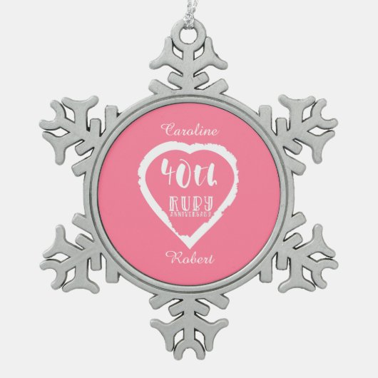 40e trouwdag traditionele ruby tin sneeuwvlok ornament (Voorkant)