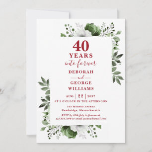 40e trouwjubileum groen bloemenmonogram kaart