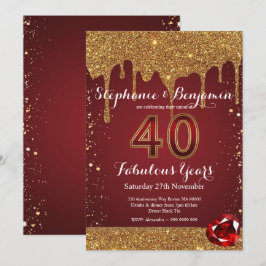 40e trouwjubileum Robijn Gouden Glitterdruppels Kaart