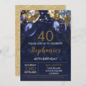 40e uitnodiging Navy Goud Uitnodiging (Voorkant / Achterkant)