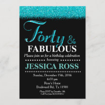 40e uitnodiging van Birthday turquoise glitter