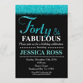 40e uitnodiging van Birthday turquoise glitter