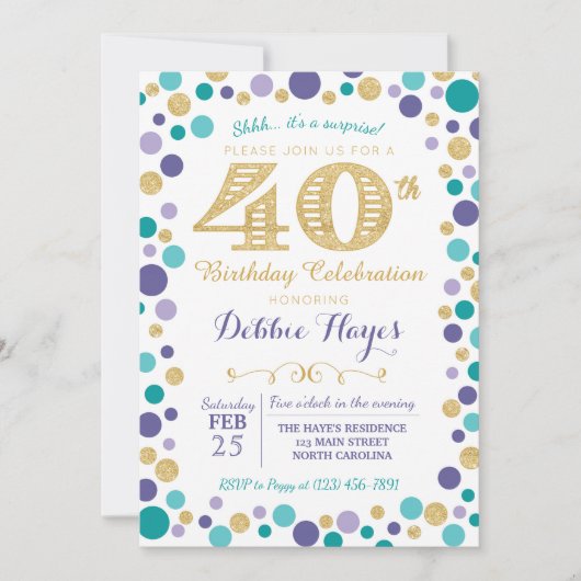 40e uitnodiging van de Birthday Partij (Voorkant)