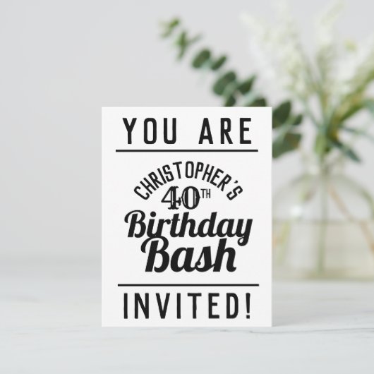 40e uitnodiging van de Birthday Party (Staand voorkant)