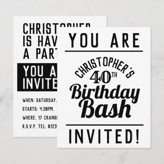 40e uitnodiging van de Birthday Party (Voorkant / Achterkant)