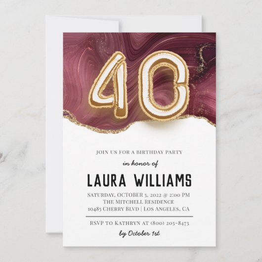 40e uitnodiging van de Birthday Party (Voorkant)