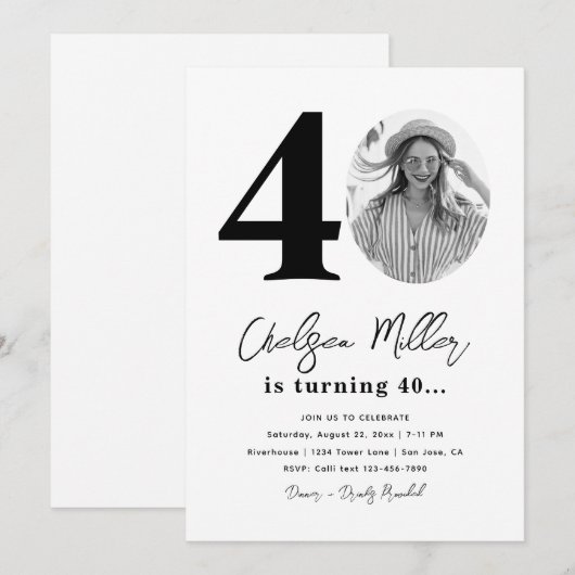 40e uitnodiging van de Birthday Party | 40e verjaa (Voorkant / Achterkant)