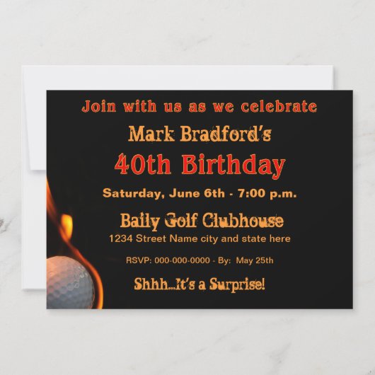 40e uitnodiging van de Birthday Party - Golf - Siz (Achterkant)