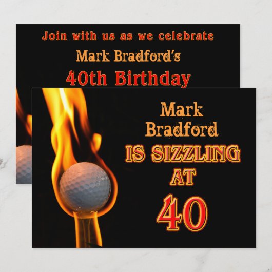 40e uitnodiging van de Birthday Party - Golf - Siz (Voorkant / Achterkant)