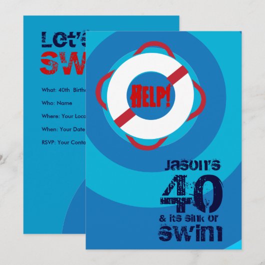 40e uitnodiging van de Birthday Pool Party (Voorkant / Achterkant)