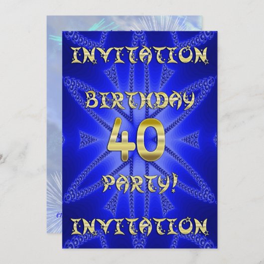40e uitnodiging van de partij van Birthday (Voorkant / Achterkant)