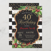 40e uitnodiging van de verjaardag. Kerstrood zwart (Voorkant / Achterkant)