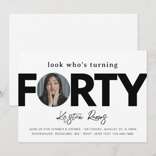 40e uitnodiging van de verjaardag | Minimalistisch (Voorkant / Achterkant)