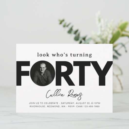40e uitnodiging van de verjaardag | Minimalistisch (Staand voorkant)