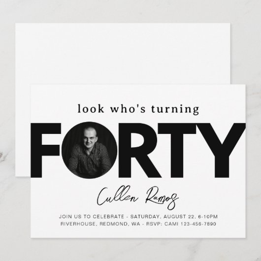 40e uitnodiging van de verjaardag | Minimalistisch (Voorkant / Achterkant)