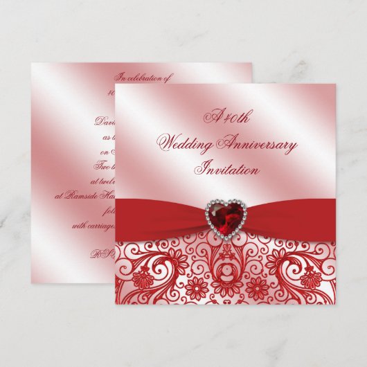 40e uitnodiging voor Jubileum van Ruby Wedding (Voorkant / Achterkant)