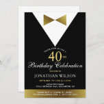 40e Uitnodigingen, Zwarte Gold Tuxedo Birthday Par Kaart<br><div class="desc">Heb je een viering van een 40e verjaardagsfeest om voor iemand speciaal te plannen? Deze zwarte en goudtuxedo-uitnodigingen zullen hun speciale dag elegantie brengen! Het stijlvolle ontwerp past goed bij de ideeën van de zwarte en goudverjaardagstusperskoeken. Deze 60e uitnodigingen van verjaardagsfeestjes kunnen zeer gemakkelijk met onze eigen gebeurtenisdetails worden gepersonaliseerd.....</div>