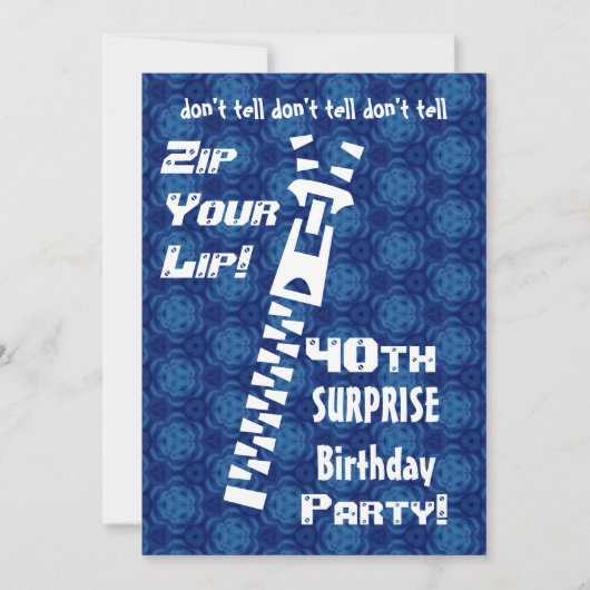 40e URPRISE Birthday Blue Pattern Zip Lip H200 Kaart (Voorkant)