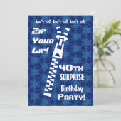 40e URPRISE Birthday Blue Pattern Zip Lip H200 Kaart (Staand voorkant)