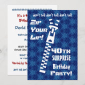 40e URPRISE Birthday Blue Pattern Zip Lip H200 Kaart (Voorkant / Achterkant)