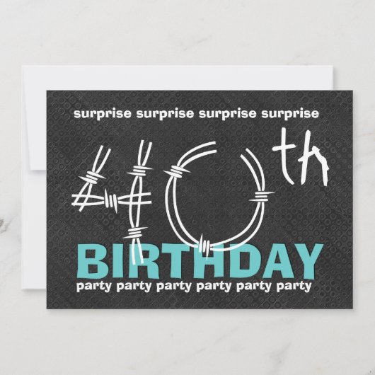 40e URPRISE Birthday Party Blue Black C341 Kaart (Voorkant)