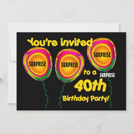 40e URPRISE Birthday Party Invitation Balloons Kaart (Voorkant)