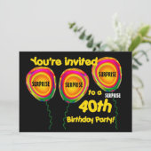 40e URPRISE Birthday Party Invitation Balloons Kaart (Staand voorkant)
