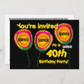 40e URPRISE Birthday Party Invitation Balloons Kaart (Voorkant / Achterkant)