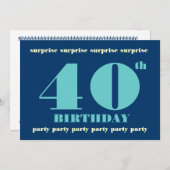 40e URPRISE Birthday Party Invitation - Blue Kaart (Voorkant / Achterkant)